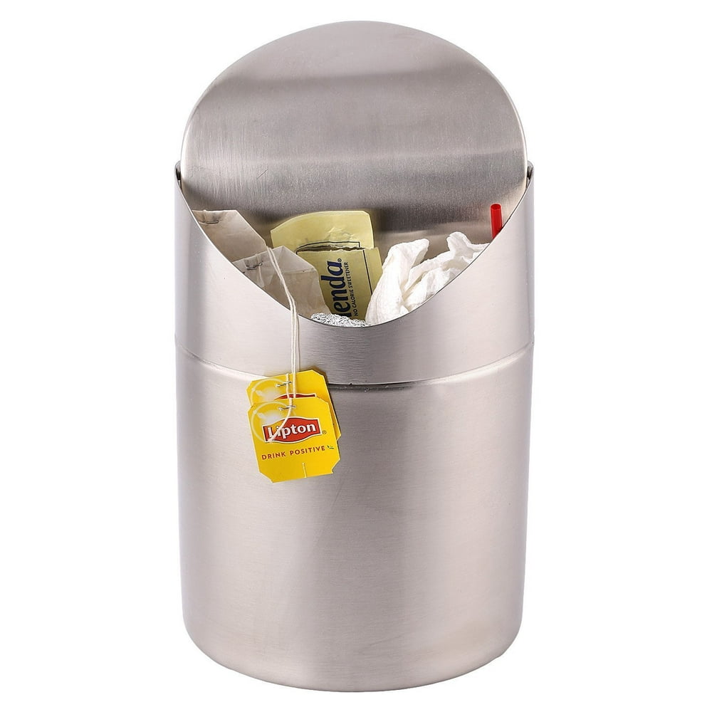 Estilo Mini Countertop Trash Can, Brushed Stainless Steel, Swing Top, 0