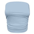thumbnail image 4 of KHONTS Women's Solid Color Stylish Bandeau Sleeveless off Shoulder Longline Crop Tops Summer Casual Slim Fit Camisole Light Blue S, 4 of 5
