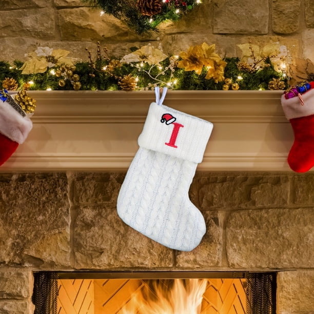 Decoraciones de Halloween, adornos de Halloween, regalos de Halloween, decoraciones navideñas, calcetines navideños de punto blanco con letras bordadas para niños, calcetines con letras para decoració