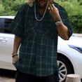 thumbnail image 2 of Men Casual Plaid Short Sleeve Loose Collared Button Down Shirt Streetwear Blouse, 2 of 11
