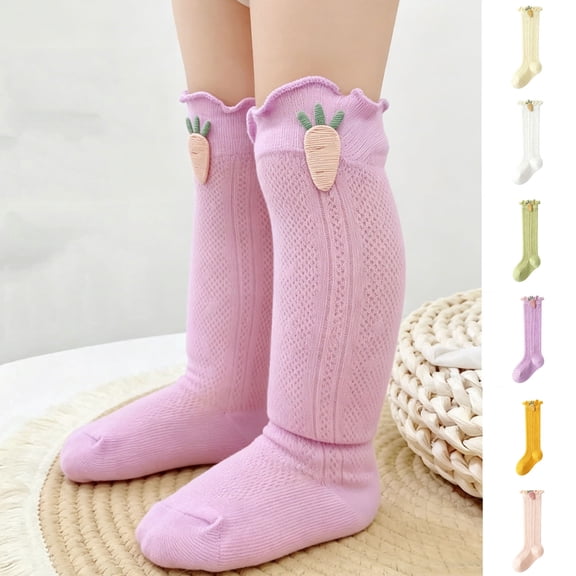 MKOSPLRT Baby Girls Knee High Socks Toddler Bow Ruffle Mesh Long Stockings Newborn Infant Cotton Thin Socks Spring Summer 0-3Y