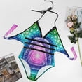 thumbnail image 4 of Color Logo Tool Band Women's Swimwear Strap One Piece Backless Tummy Control V Neck Swimsuit Summer Beach Vacation Bathing Suit, 4 of 7