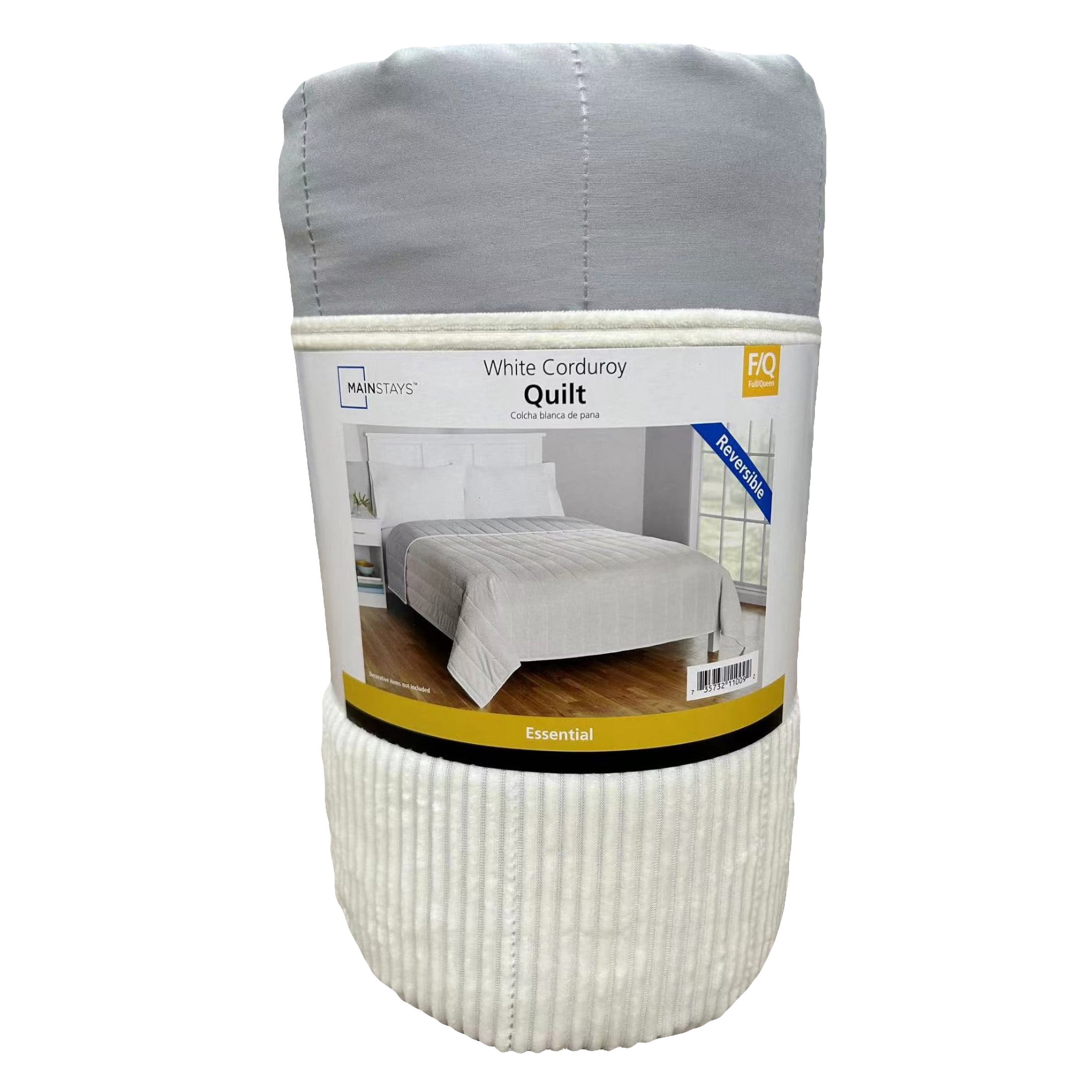 Mainstays Corduroy Quilt, Full/Queen, White, Reversible Bedding