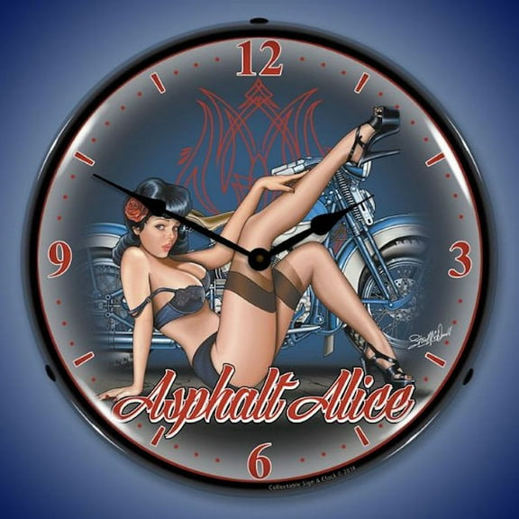 Asphalt Alice Wall Clock, Lighted: Motorcycle Theme