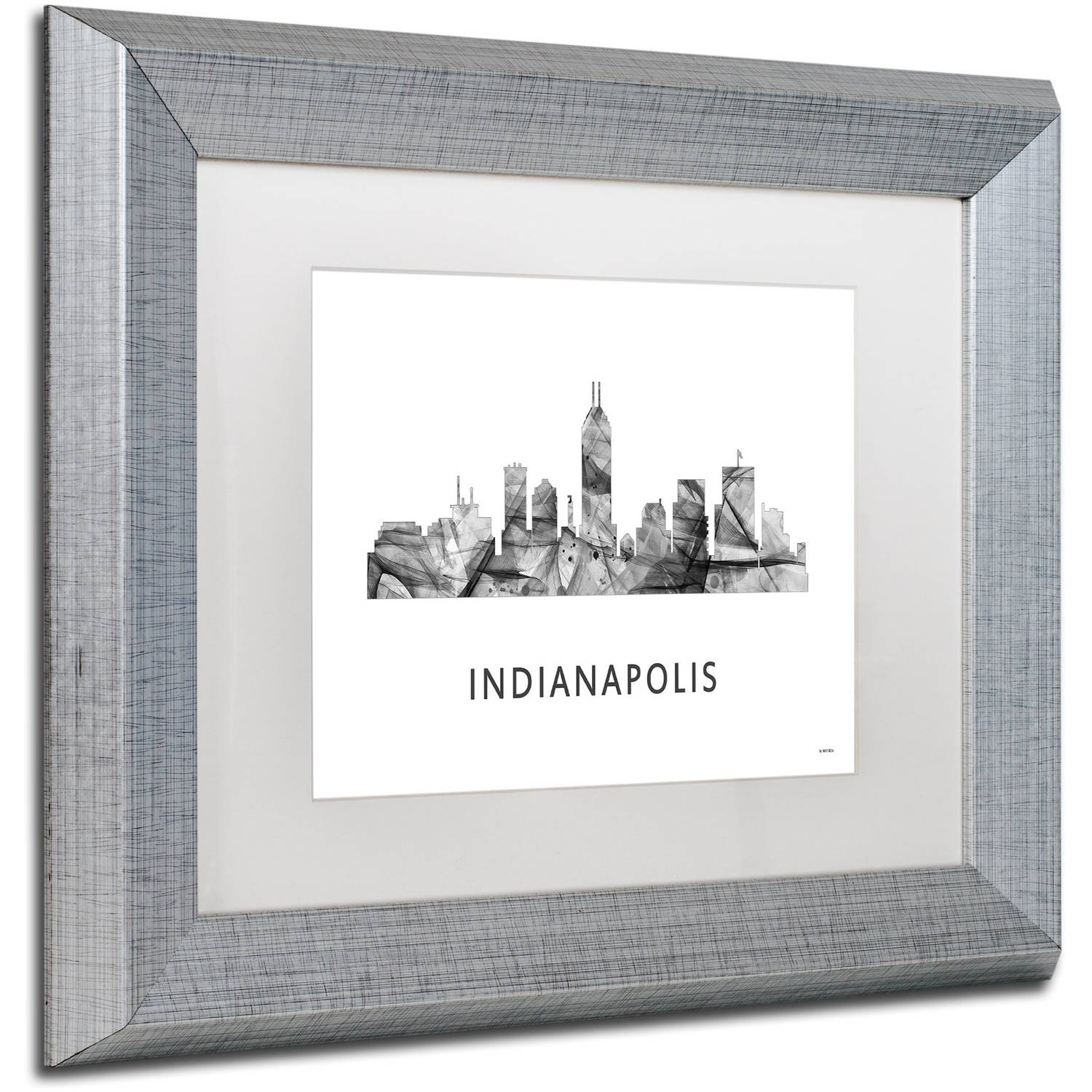 Trademark Fine Art 'Indianapolis Indiana Skyline WB-BW' Canvas Art by Marlene Watson, White Matte, Silver Frame