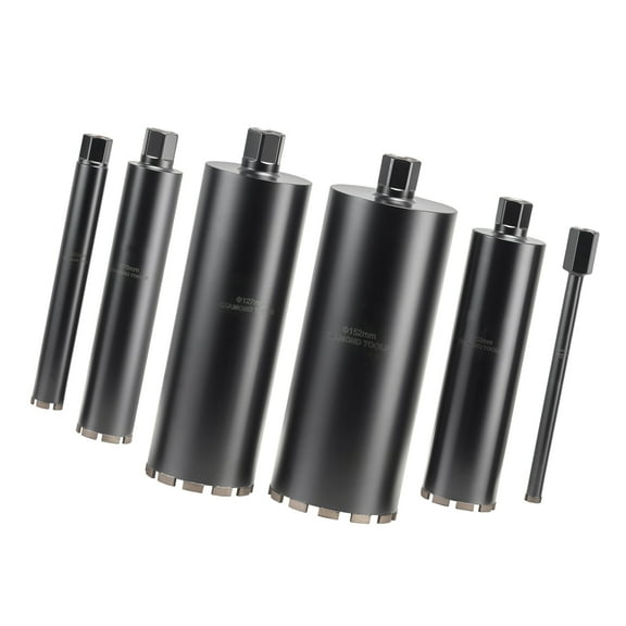 KFFKFF Set of 6 Diamond Core Drill Bits, Diameters: 1/2/3/4/5/6 inches, 14-inch Drilling Depth, 1-1/4 in-7 Internal Thread, Designed for Wet Drilling in Reinforced Concrete, Brick