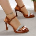 thumbnail image 6 of Nrmvnmi Women's High Heels Stiletto Open Toe Ankle Strap Rhinestone Heels for Wedding Prom Party Gown Shoes Brown Mothers Day Gifts, 6 of 9