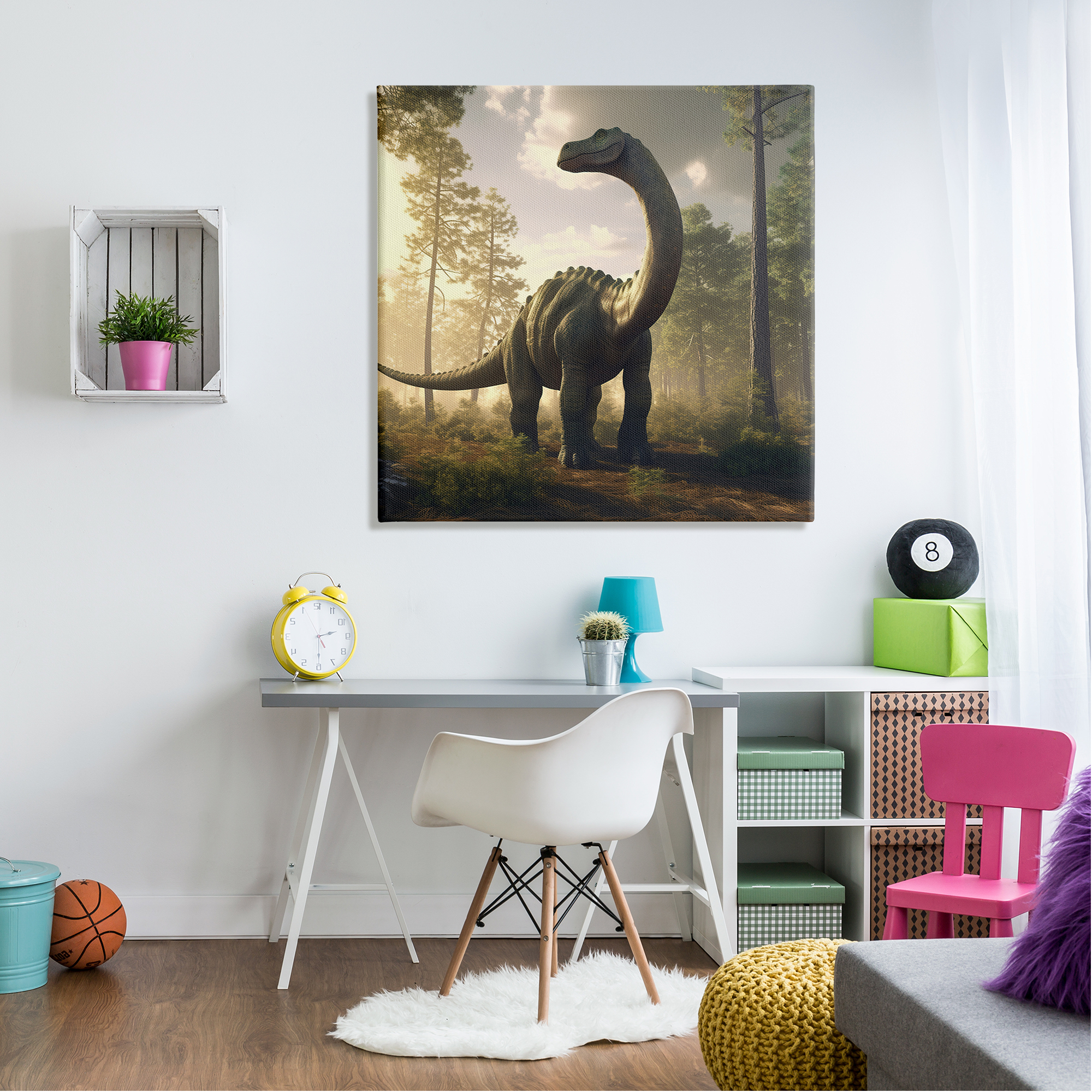 Stupell Industries Detailed Dinosaur Landscape Animals & Insects Painting Gallery Wrapped Canvas Print Wall Art, 36 x 36