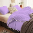 thumbnail image 3 of DNG Creations 5 Piece White Pom Pom Duvet Cover with Zipper Closure, 100% Egyptian Cotton, 800 Thread Cotton ( Oversized Queen - Solid Lilac ), 3 of 5