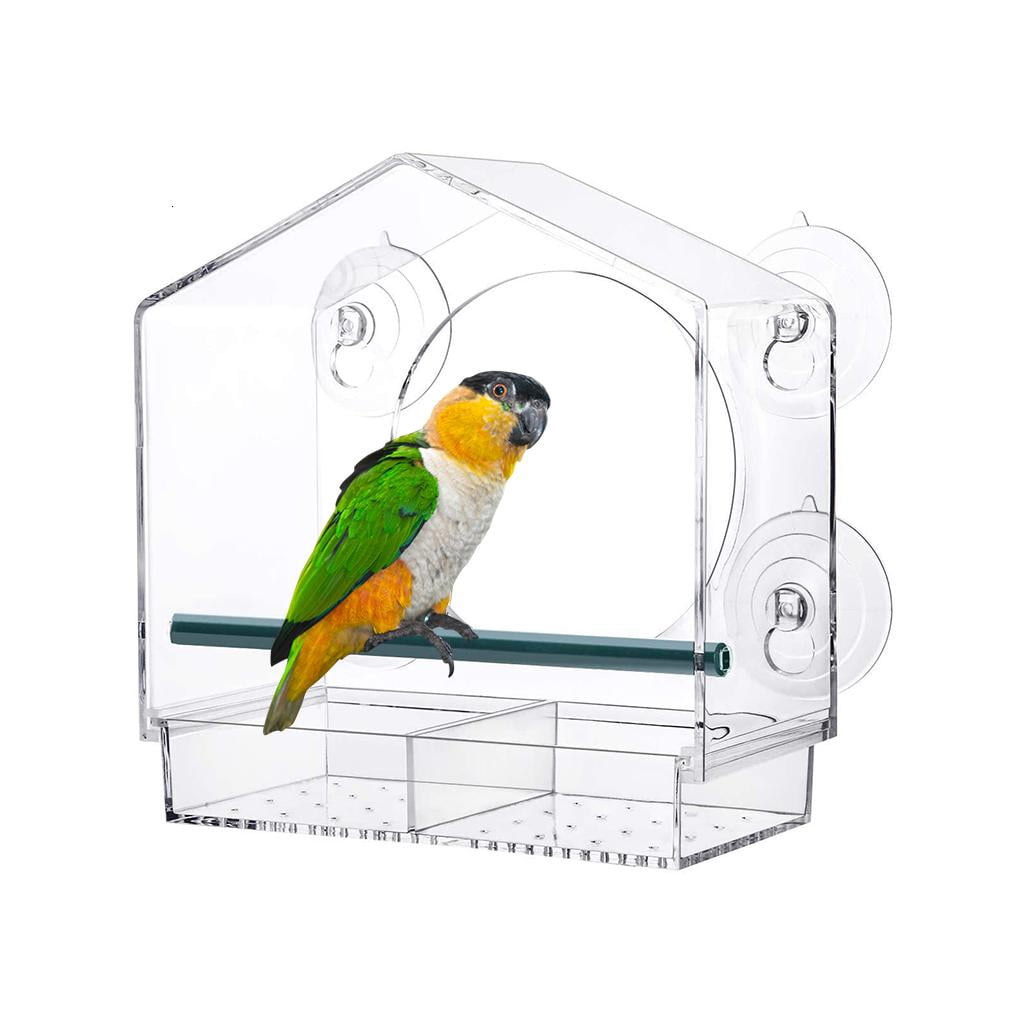 Clear Acrylic Bird Feeder Window Mount Strong Suction Cup Food Tray Outdoor Bird Feeder for Finch Cardinal Blue-bird