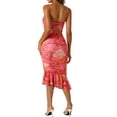 thumbnail image 3 of Vestido Bodycon sin mangas de tirantes espagueti para mujer Inspire Chic, con estampado floral, fruncido, midi, rojo, talla S, 3 of 6
