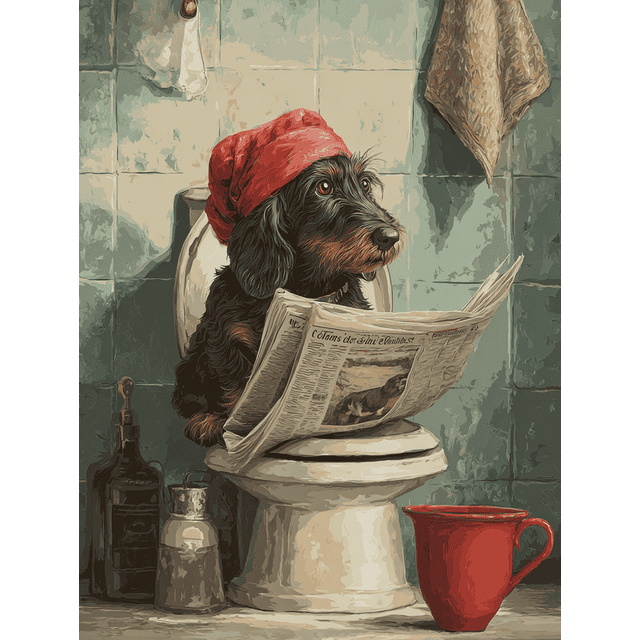 Funny Dachshund Bathroom Canvas Wall Art 15.75x11.81 Inches