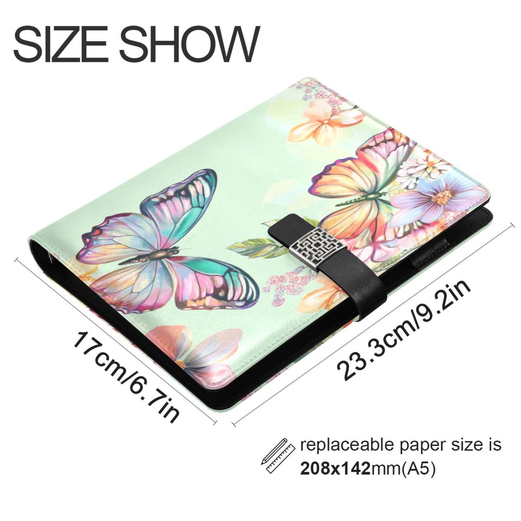 Leather Planner Leather Notebook Notebook Journal Binder Design Pen Pocket Design Convenient for Storage Beautiful Pale Green Butterfly