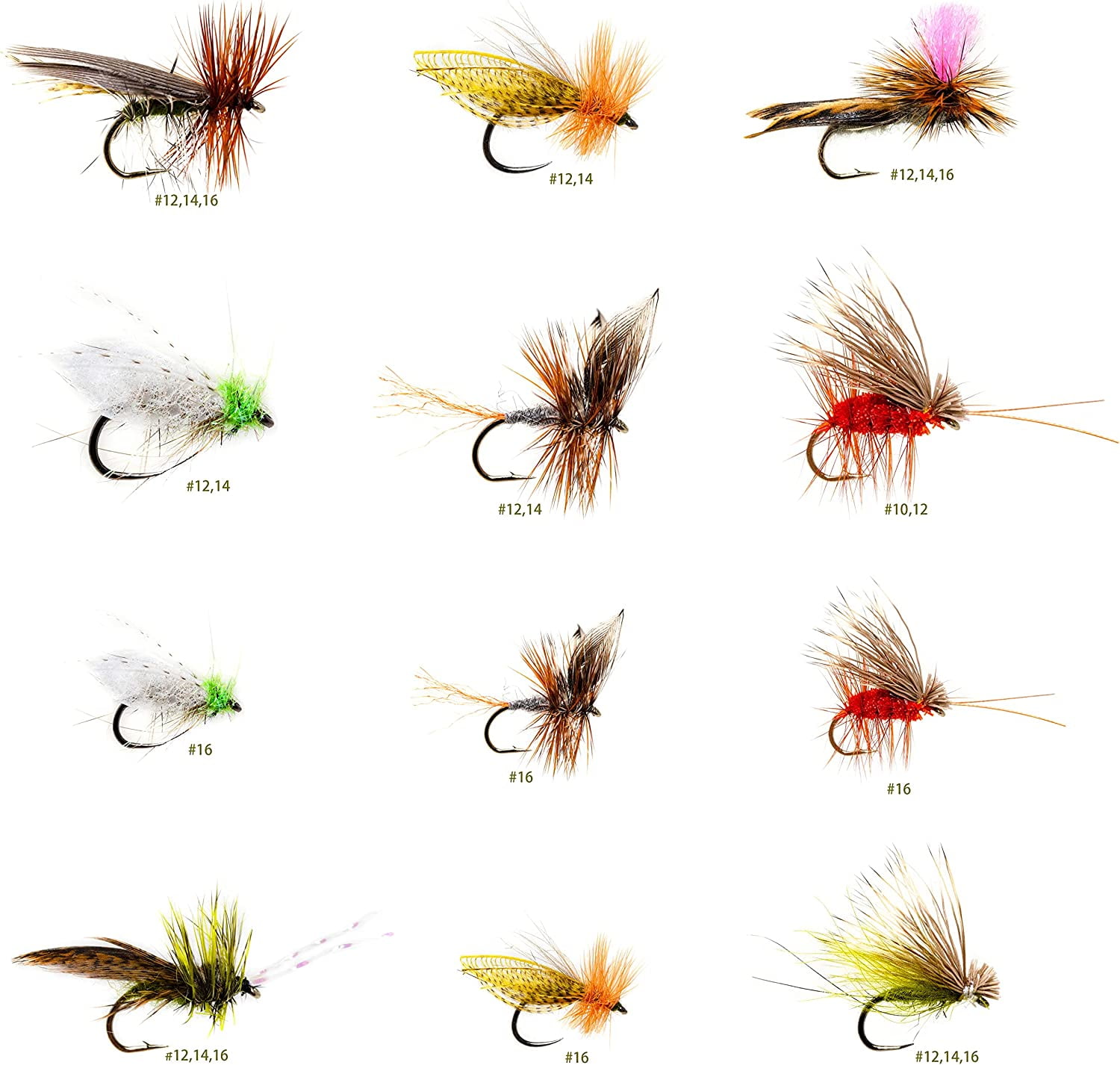 24 Realistic Caddis Dry Fly Fishing Assortment for Trout Fishing
