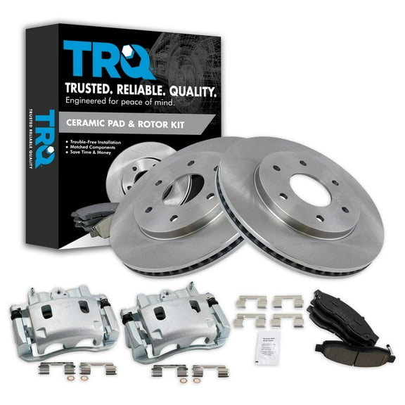 TRQ Front Brake Pad & Rotor Kit Brake Caliper Brake Pads Brake Rotor Ceramic Vented Fits Select 2004-2005 INFINITI QX56 2005 Nissan Armada 2004 Pathfinder Armada TITAN