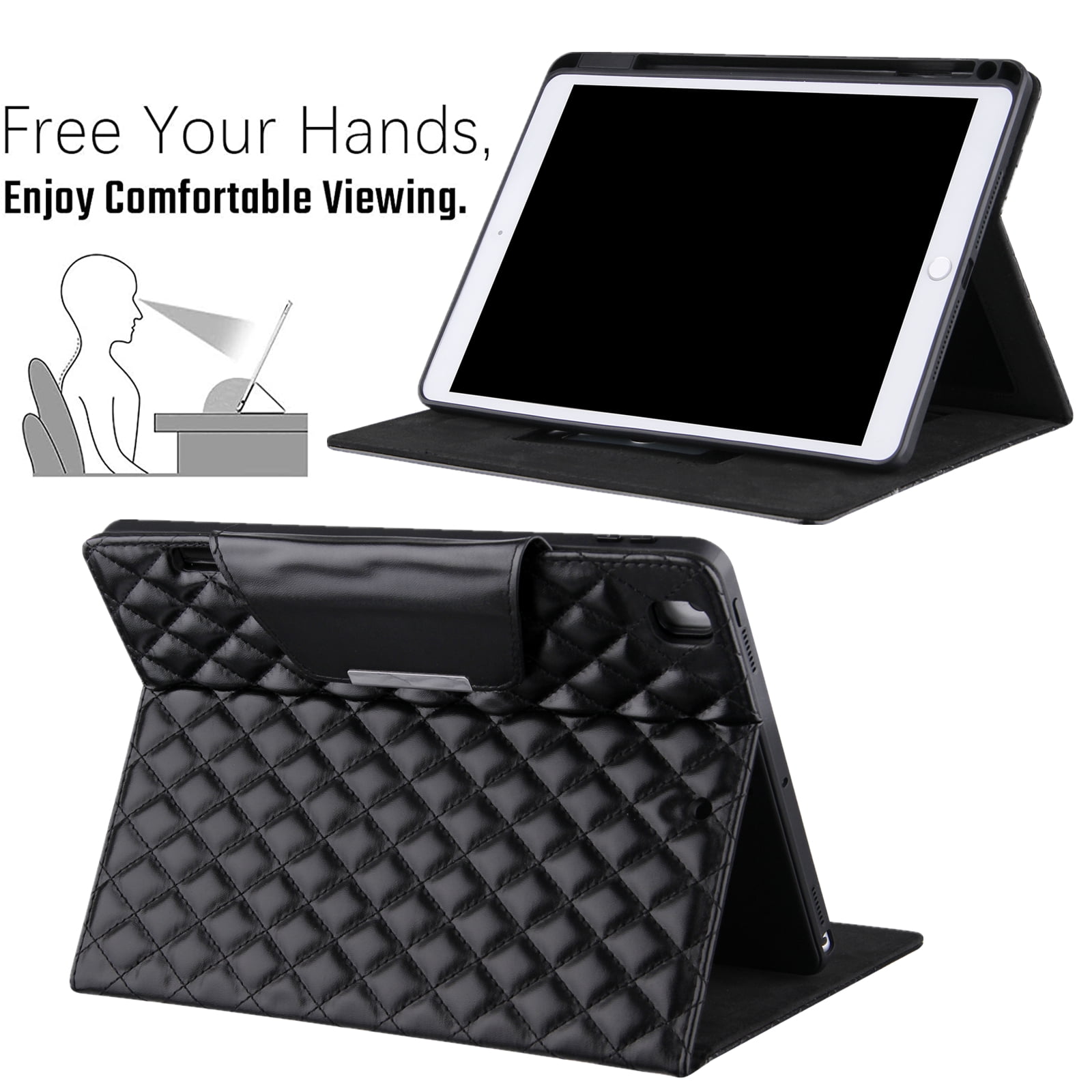 Dteck Case for iPad 10th Generation Case 10.9 Inch 2022, Premium Leather Folio Stand Cover with Pencil Holder Hand Strap - Auto Wake/Sleep and Multiple Viewing Angles,Black