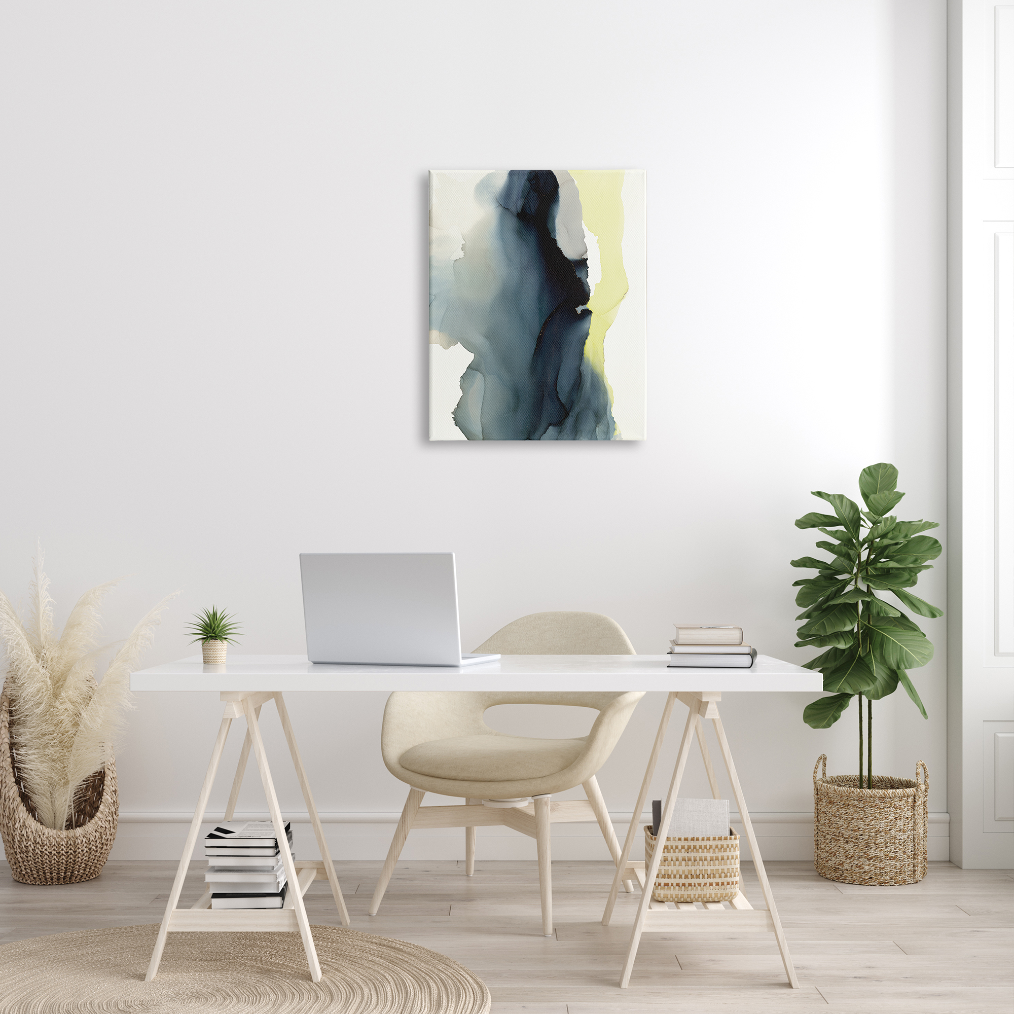 Stupell Industries Fluid Layered Abstraction Grey Blue Yellow Distortion, 24 x 30, Designed by Kippi Leonard