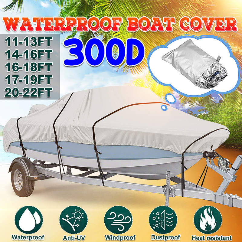11-22FT Trailerable Boat Cover, Heavy Duty Waterproof UV Resistant Cover Marine Grade Polyester Boat Cover Anti-smashing Oxford Fabric Cover Adjustable Strap - image 1 of 11