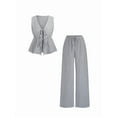thumbnail image 1 of Conjunto de Dos Piezas de Verano para Mujer, con Estampado de Rayas, Sin Mangas, con Cordones, Camiseta Sin Mangas y Pantalones para Playa Negro M, 1 of 9