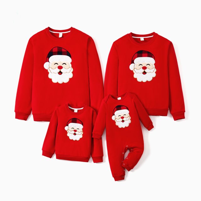 Sudadera/mono rojo de manga larga con Papá Noel a juego para toda la familia con parte superior navideña