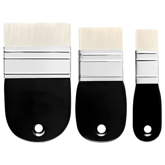 3 Pcs Flat Paddle Paint Brush Set, Assorted Sizes, Broad Nylon Bristle Brushes with Wooden Handle, for Acrylic Watercolor Gouache Painting, Art Painting Supplies for Artists and Students