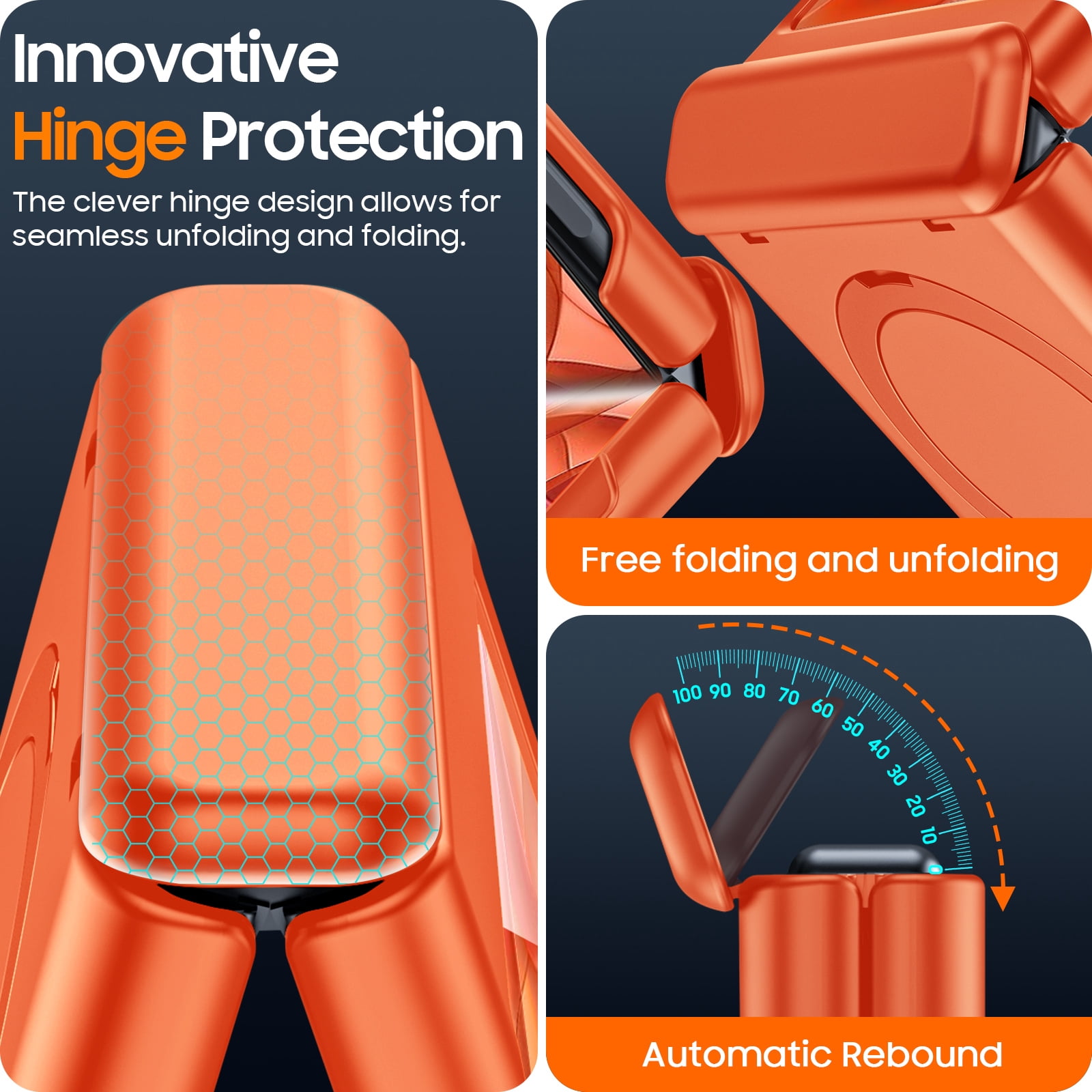 Oupeigar For Motorola Razr 2026/2025/2024 Phone Case,Built-in Screen Protector,Magnetic Ring Stand,Ultra-Thin Full-Body Shockproof Rugged Case-Orange