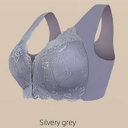 HCURIBAD Wireless Bras  Clearance! Plus Size Front Closure Elastic Up Comfort Bra Women s Wirefree Lace Bra Everyday Bras for Women  Seamless Bra  Backless Bra  Bras for Women Gray XL