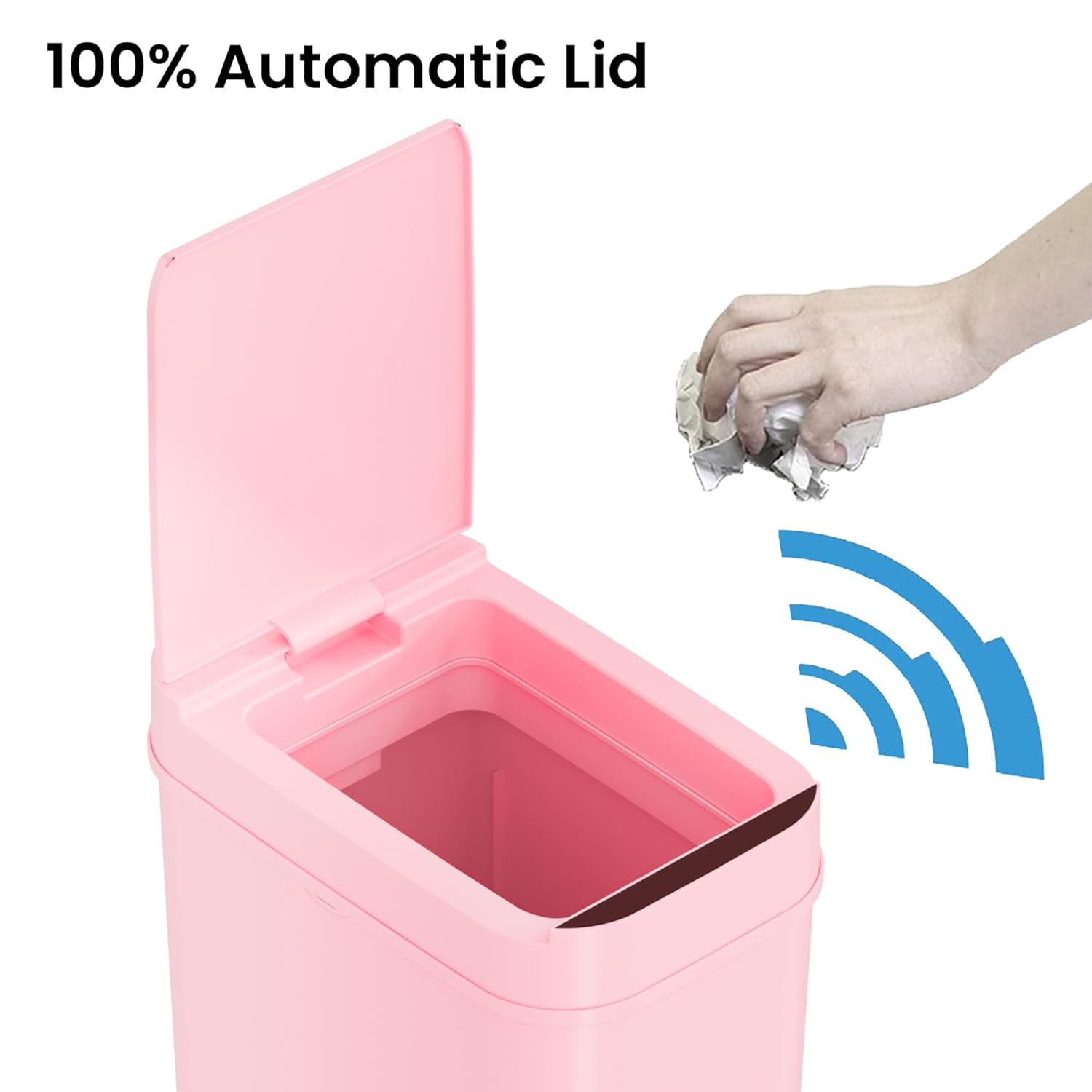 3 Gallon Pink Sensor Bathroom Trash Can Slim and Space-Saving 10 L Home Office Garbage Bin