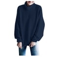 thumbnail image 2 of Ladies Fashion Sweater Solid Color High Neck Slim Fit Knit Sweater, Versatile and Warm, Ideal for Layering and Daily Casual Use,Blue,L, 2 of 6