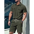 thumbnail image 6 of Men Sets Outfits 2 Piece Short Sleeve Shirts Short Set Green M, 6 of 7