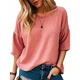 thumbnail image 2 of Camiseta de manga de siete cuartos para mujer, ropa informal cómoda, holgada, de cuello redondo, verano, 2024, 2 of 4