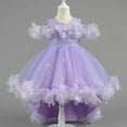 thumbnail image 2 of SERTG Little Girls' Party Dress Sheer Paneled Skirt with Back Zipper Short Sleeve Round Neck Princesse Outfit for 1-9 Years(Purple,4 Years), 2 of 5