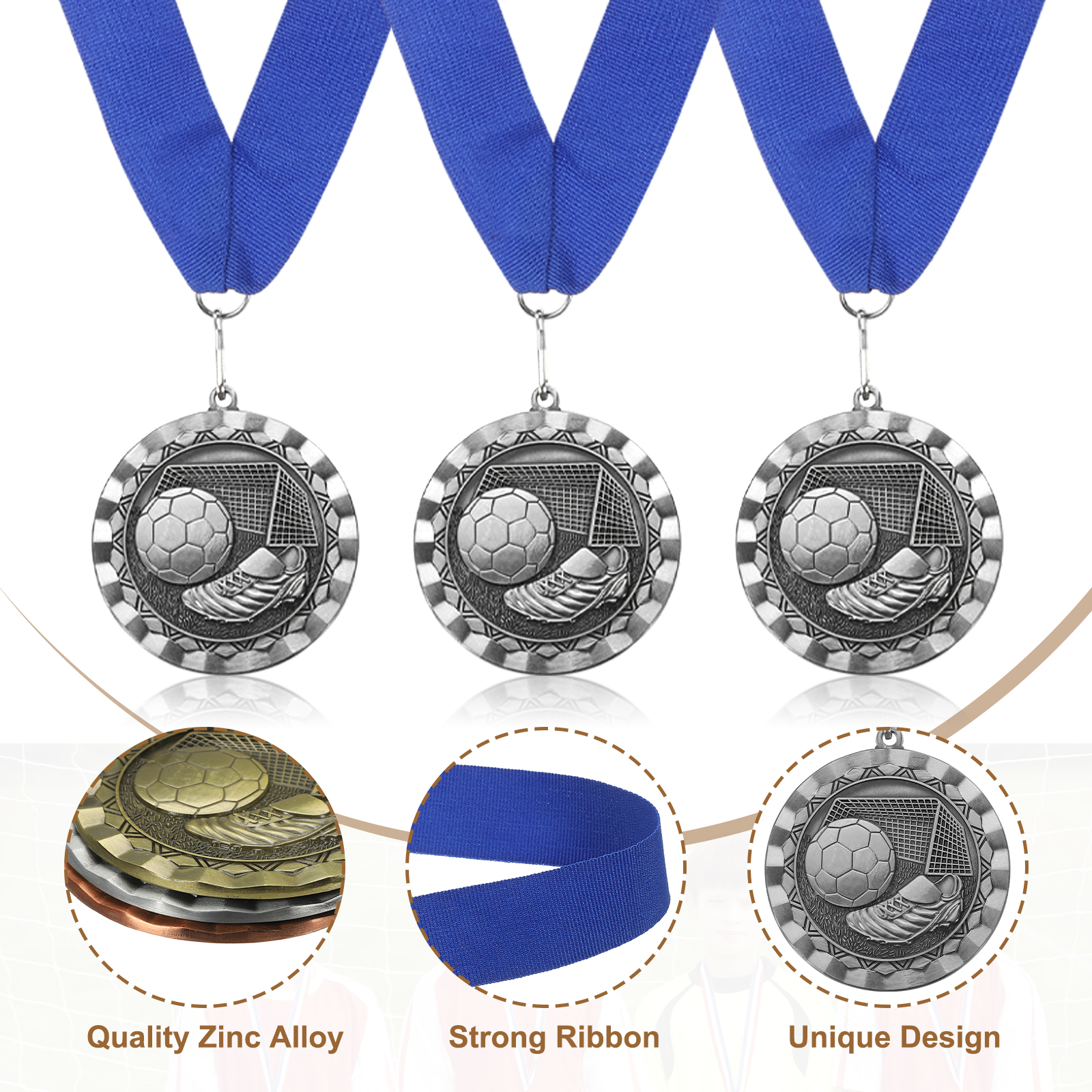 Uxcell Football Events Sneakers Embossing Award Medals with Ribbons, Winner Medals Prizes for Competitions Sports Party Silver