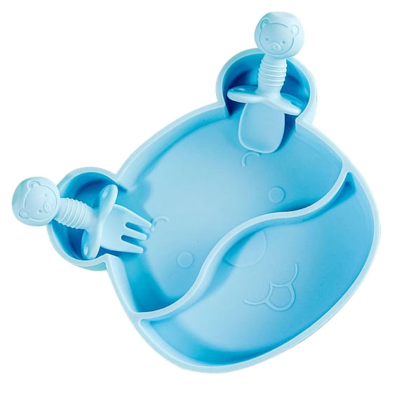 LEORX 1 Set Silicone Tableware Blue Feeding Utensils For Infants And Toddlers