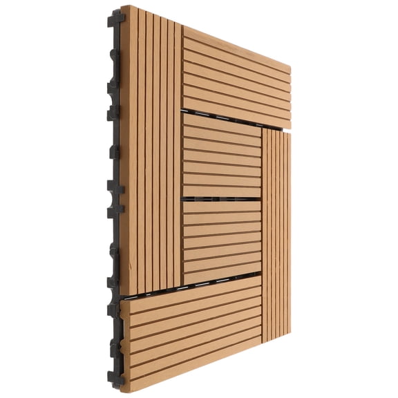 TEHAUX Coffee Plastic Interlocking Porch Tile with Realistic Wood Texture for Outdoor Patio Flooring