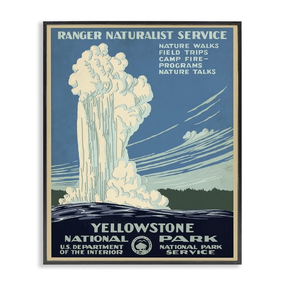 Stupell Industries Vintage Yellowstone Poster Landscape Painting Black Framed Art Print Wall Art, 11 x 14