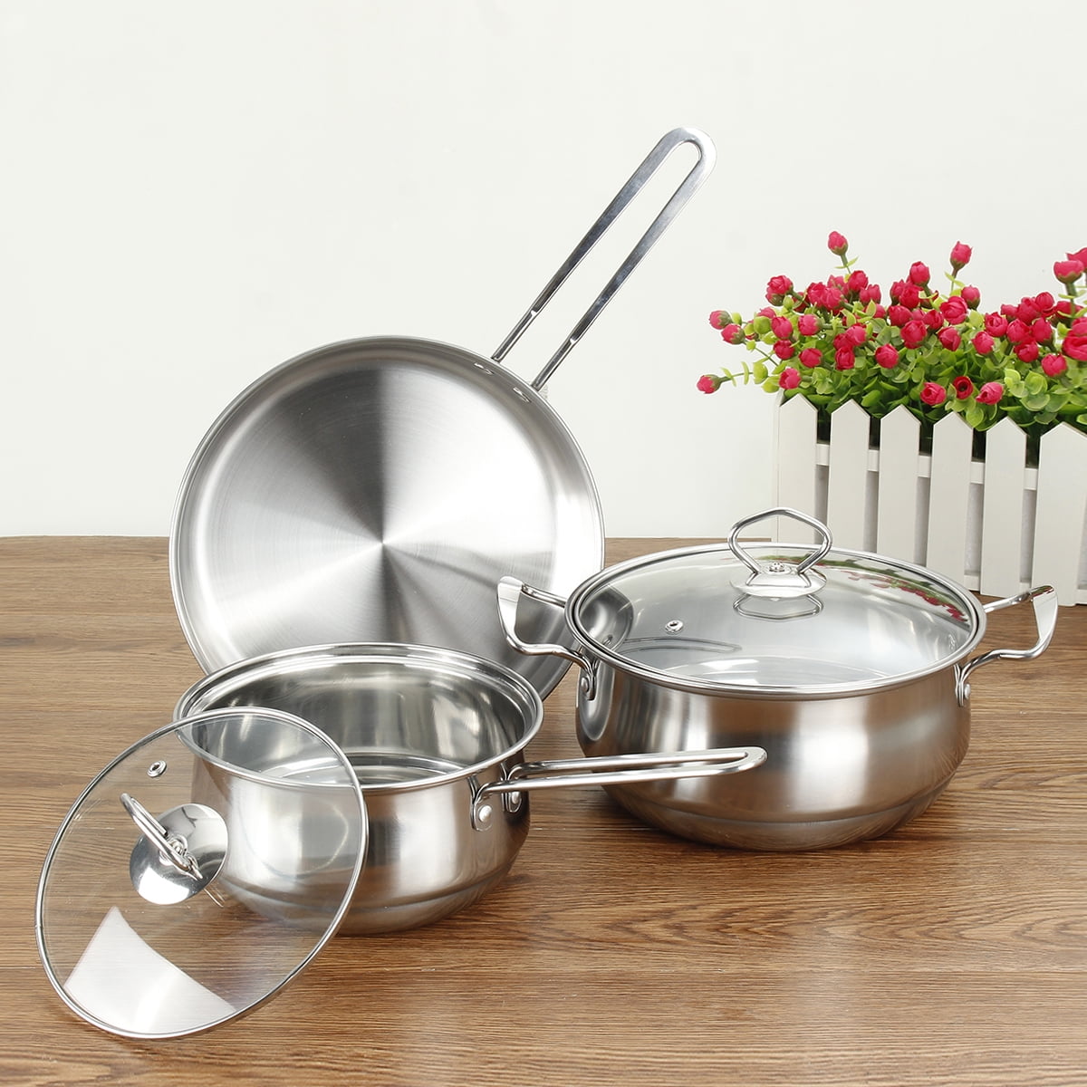 3Pcs/set Stainless Steel Cooking Utensils Pot, Soup Pot,Fry Pot