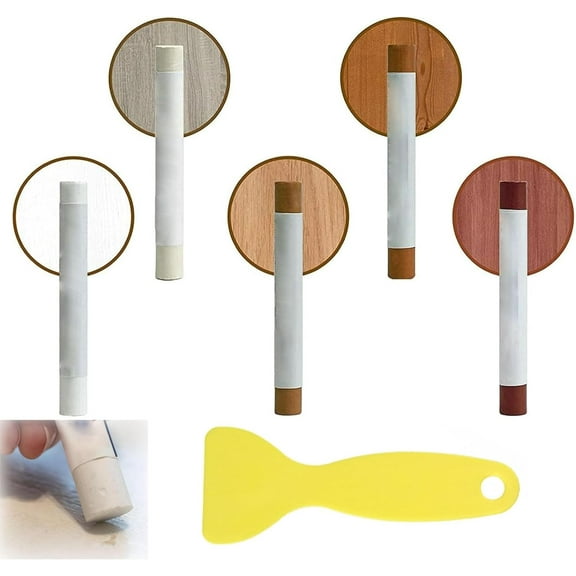 Vuxeco Fix Stick, Vuxeco Wood Repair Wax pens, No Tools Mess-Free, Long-Lasting, Woods Filler Sticks for Repairing Scratches and Scuffs On Woods Furniture, Floors, Cabinets, Tables, Doors (5pcs*A)