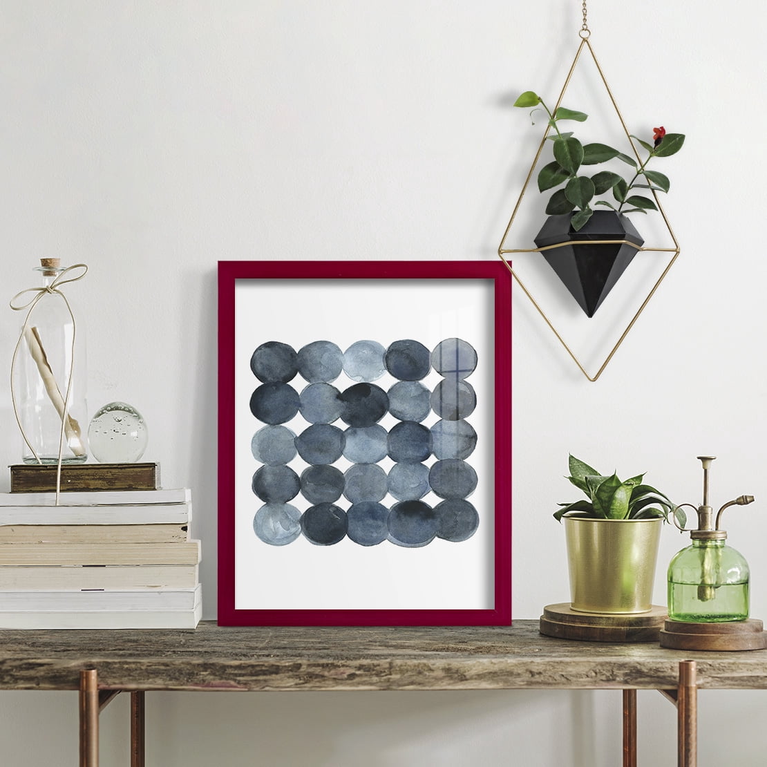 Blue Grey Density I -Framed Print w/glass-Cherry Red