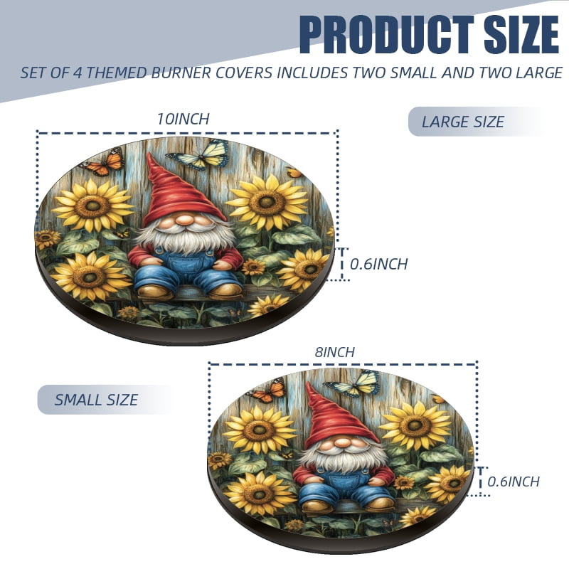 Christmas Burner Covers for Electric Stove, Santa and Sunflower Round Metal Durable Burner Covers Set of 4 Xmas Decor for Kitchen Cooktop, 8 Inches and 10 Inches