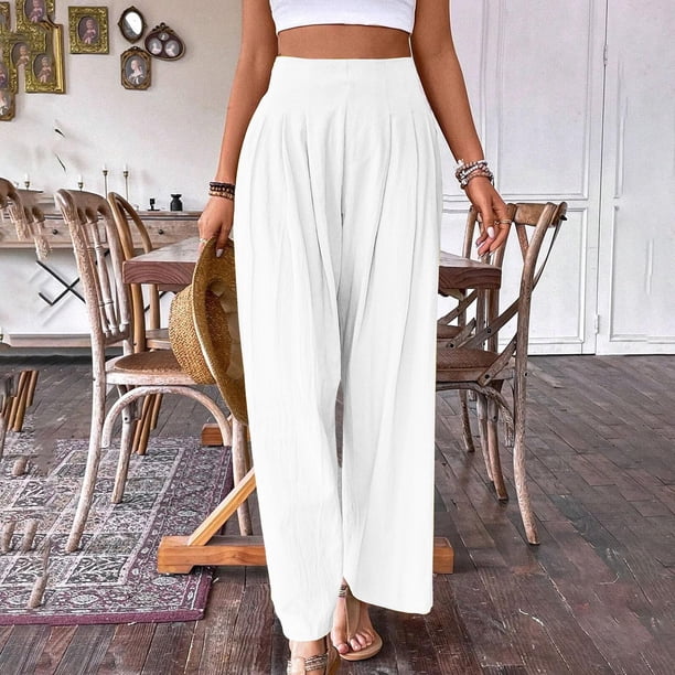 MeetoTime Women's High Waist Wide Leg Pants Lightweight Side
