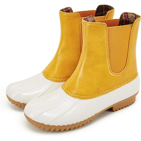 

Kathemoi Womens Duck Boots Slip On Ankle Boots Waterproof Booties Mid Calf Leopard Snow Rain Boots