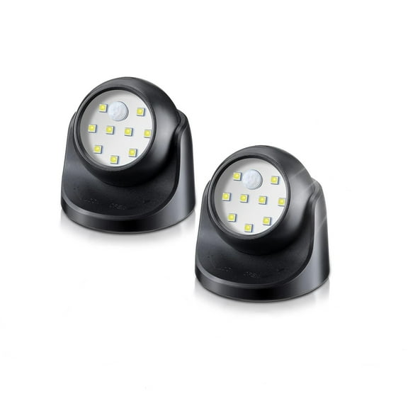 Lsupdaol 2 Pieces Battery Powered Motion Sensor Lights 9 Led Motion Spotlight Battery Powered Led Wall Light Sensor Auto on Off Security Porch Light for Porch Stair Hallway Garage (Black)