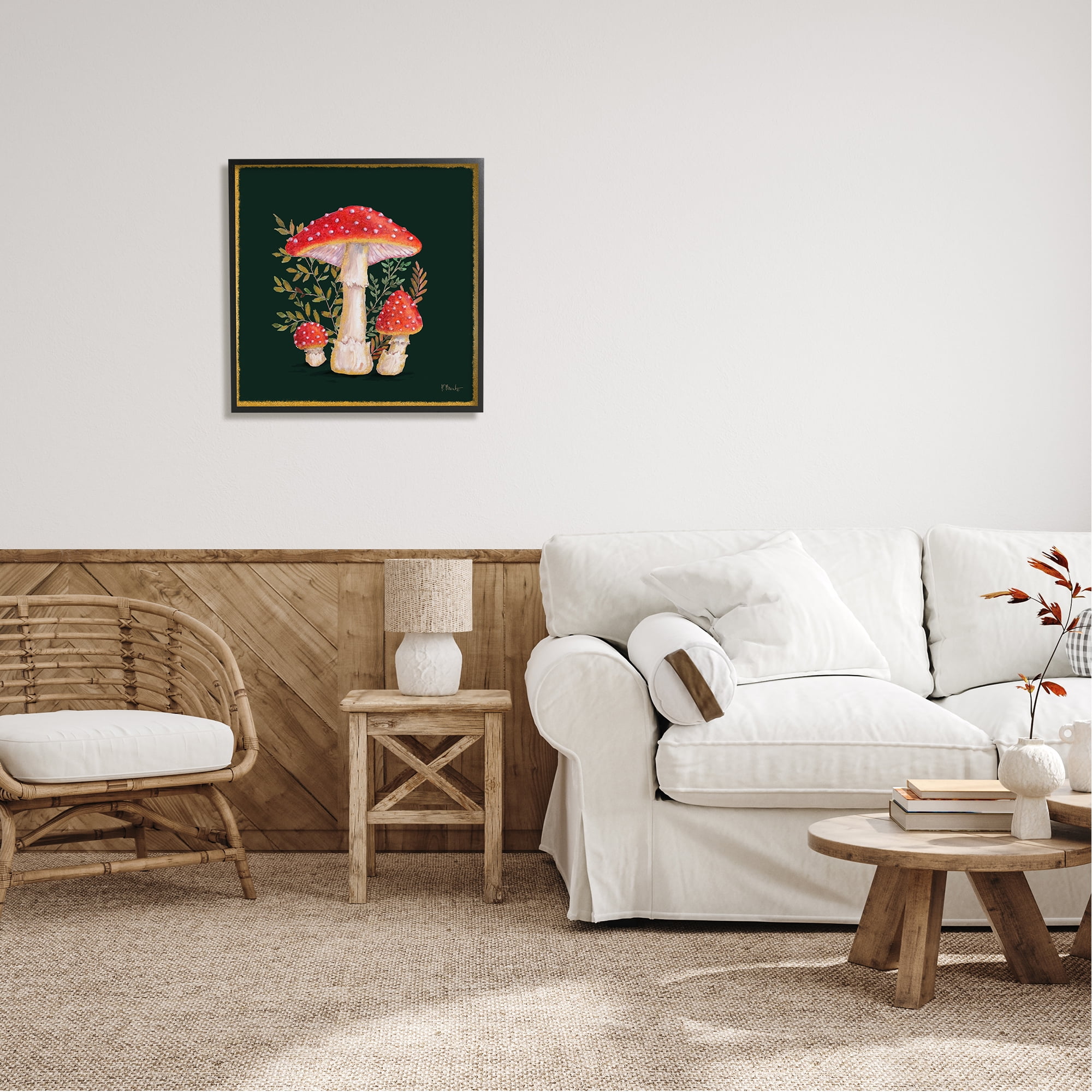 Stupell Industries Red Mushrooms & Ferns Botanical & Floral Painting Black Framed Art Print Wall Art, 24 x 24