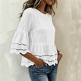 thumbnail image 5 of Warop Women's Spring Summer Solid Crew Neck Short Sleeve Cotton Linen Top Lightweight Blouse for Daily Vacation, 5 of 8
