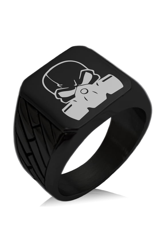 Stainless Steel Biohazard Death Skull Geometric Pattern Biker Style Polished Ring
