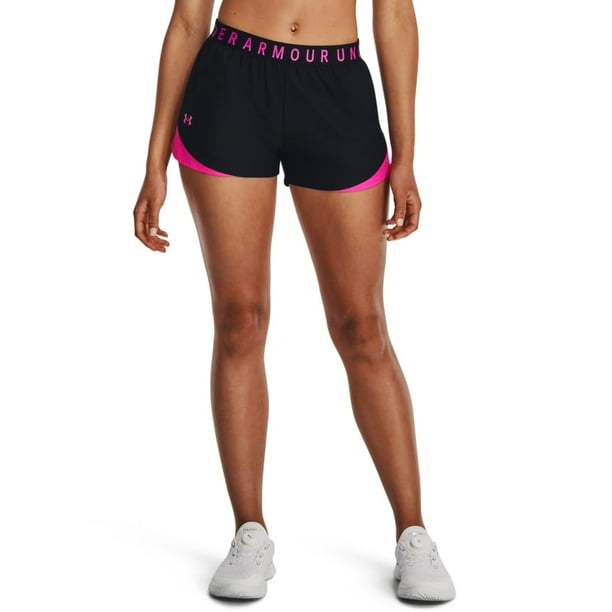 Pantalones cortos Under Armour Play Up 3.0 para mujer, color negro/rosa rebelde