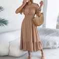 thumbnail image 7 of Staron Summer Dresses for Women Casual Solid Color Belted Waist Round Neck Short Sleeve Mid-Length Loose Fit Relaxed Lounge Dress, Khaki XL, 7 of 7