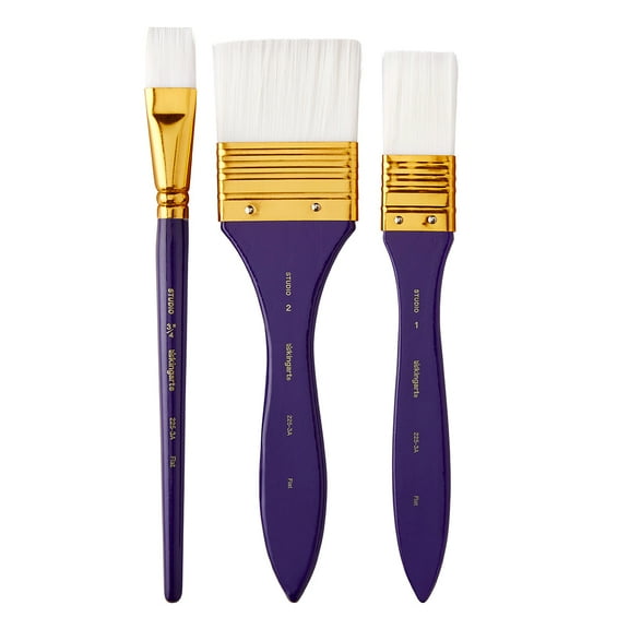 KINGART® Studio All-Purpose Art, Craft & Hobby White Nylon Large Area Brushes, Set of 3