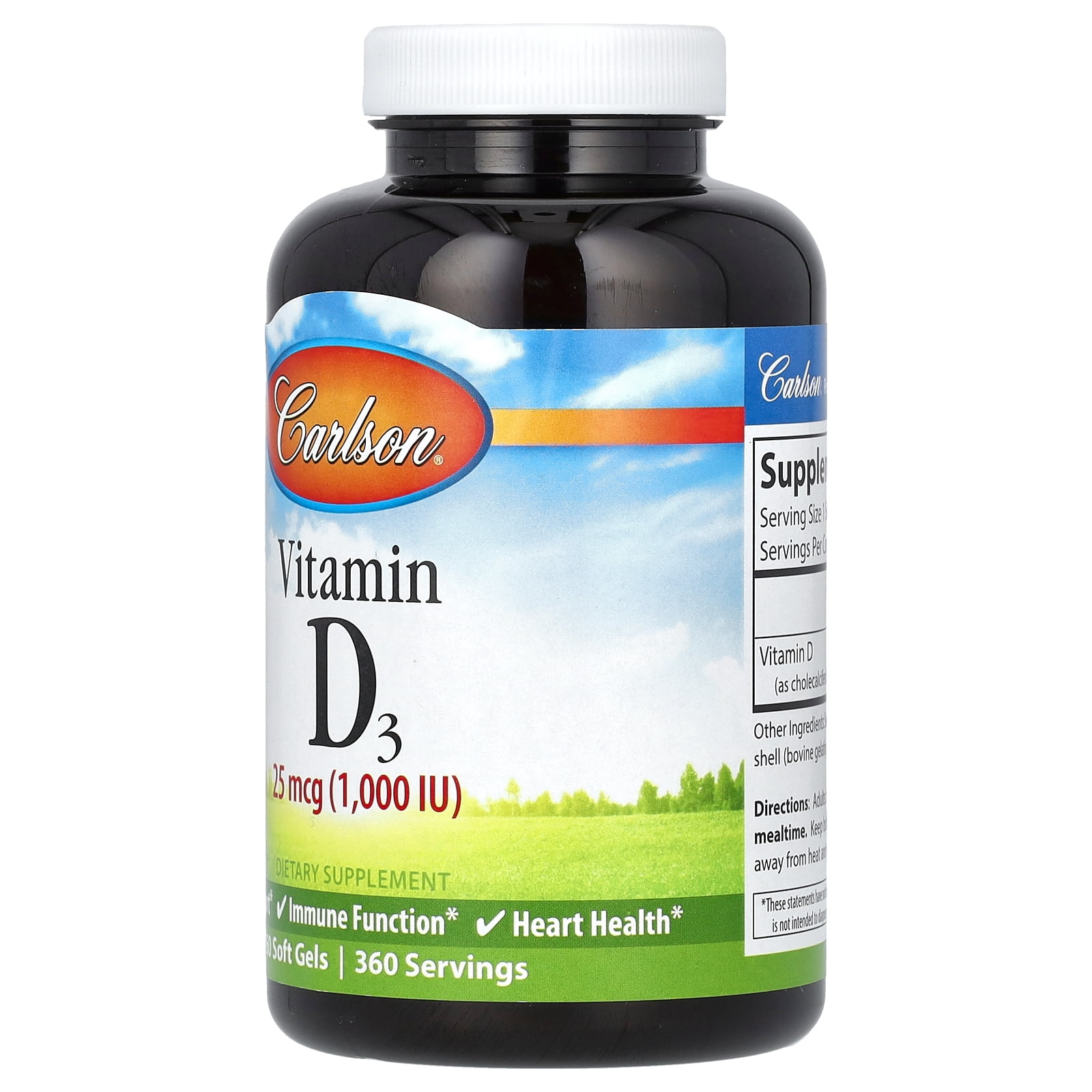Carlson Vitamin D3, 25 mcg (1,000 IU), 360 Soft Gels